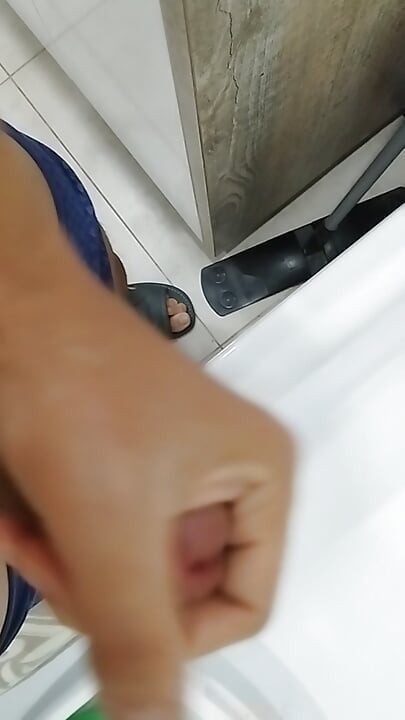 Jerking in the bathroom