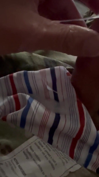 Emotional moment from "Soldier uses vaseline and his cock to have fun wearing his uniform and sarge's boxer shorts!"