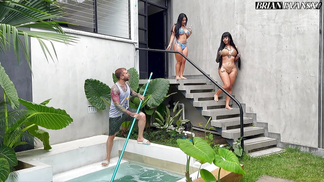 Threesome with Colombian big-bootied girls fucking the pool boy with their big tits - Sthefycupcake & Alejandra Palacios