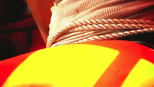 Horny blonde gets fucked while their tied up chick sitting next to her