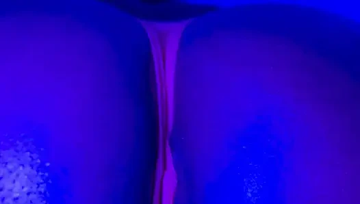 Ebony Goddess Leaking: Neon Thong & Dildo Squirt