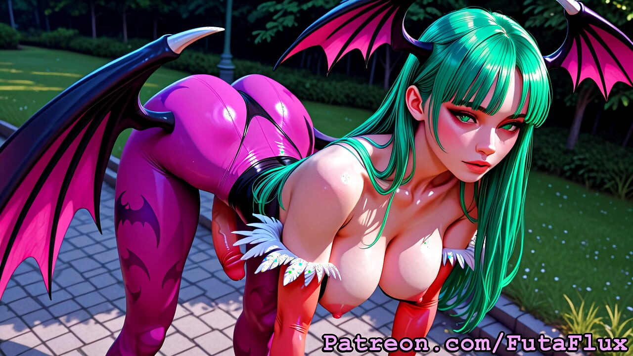 Futanari Morrigan - Masturbating, Cumshots, Selfsucking