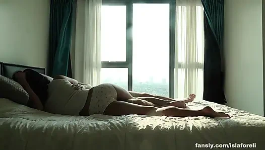Real Amateur Interracial Couple - Petite Asian GF & White BF Passionate Morning Sex with View