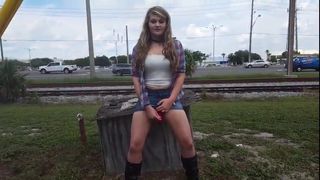 Whitney Wisconsin fucking herself on the side of a busy road
