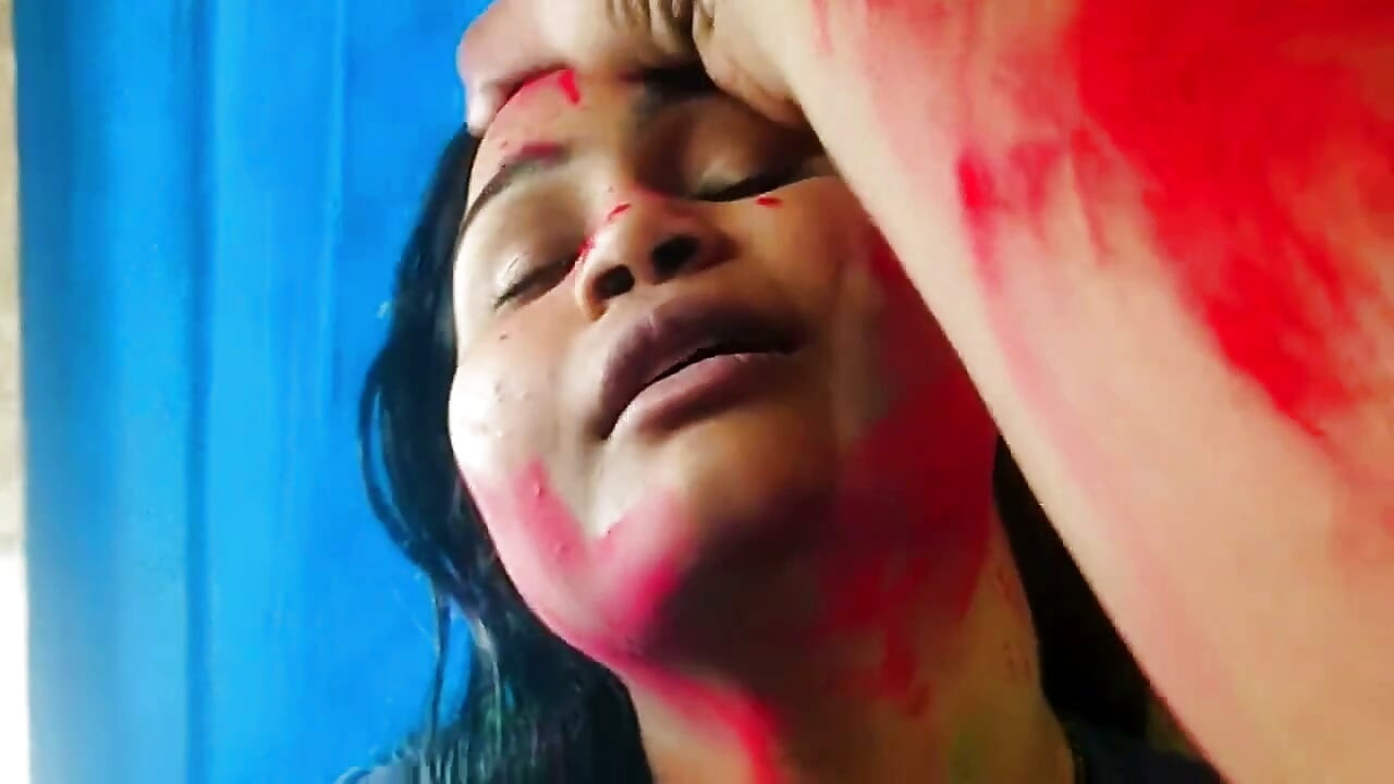 Holi Special Stepdad Fucks His Horny Stepdaughter Covered in Red Gulal in the Bathroom