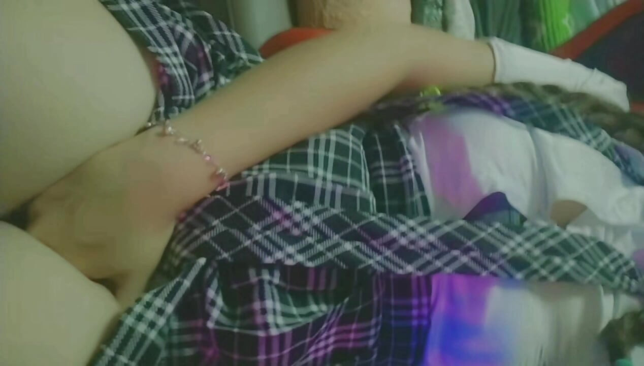 sex and hot student wearing uniform is caught touching herself and moaning during virtual class