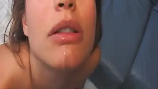 Seductive Brunette in Fishnets Devours Throbbing Cock Dripping Cum