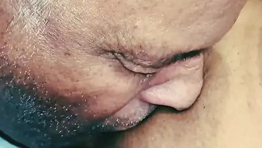 The old man called Tejaswini to the hotel and licked her pussy and drank water