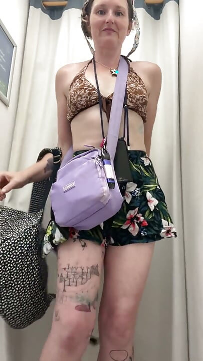 Striptease in a Shop as I Get Naked to Try on Dresses and a Bikini Top