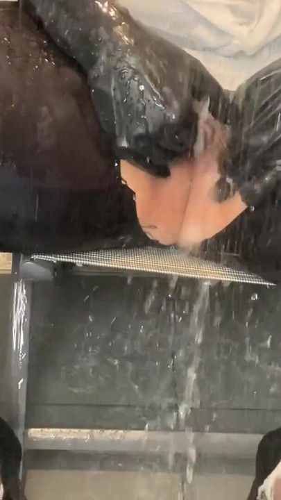 Powerful moment from "Shower Masturbation and Pissing in Leggings and PVC Boots"