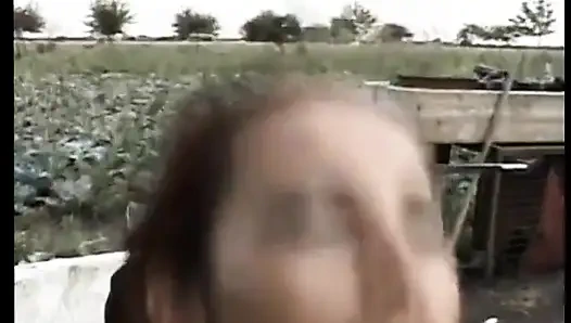 Eager slut screws her ass with an older cock outdoors