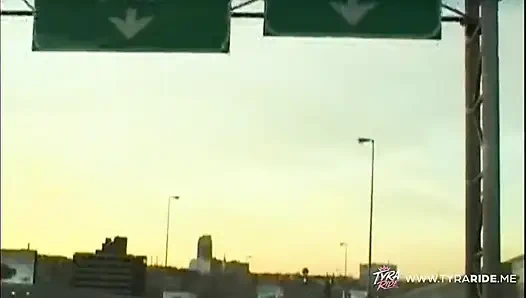 Brunette with Tattoos Gives Blowjob in Car Backseat
