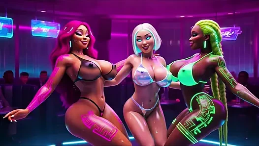 Cyberpunk Neon Oil Twerk: Nackt üppige rückentänze 2034