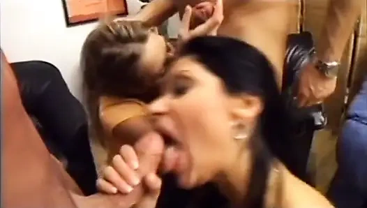 Latin chicks open their rusty cunts for thick cocks and take facials from studs