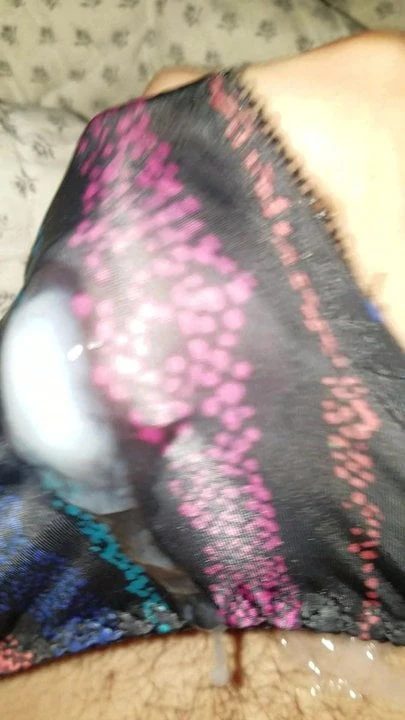 Oozing sperm through thong panty
