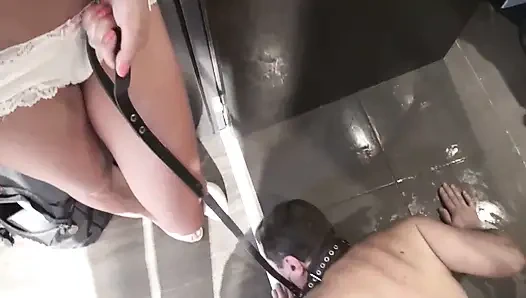 Lick bathroom floor to shine