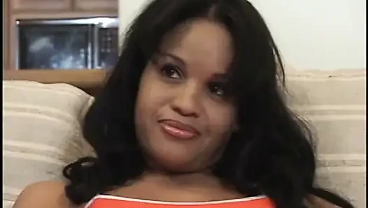 Black slut wraps her lips around hard cock before getting drilled on the sofa