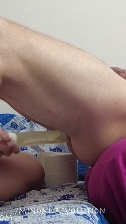 16inches anal dildo - fast deep belly bulge - skinny petite mistress reaching sweet orgasms while fucking his ass - made in love | Clip 2