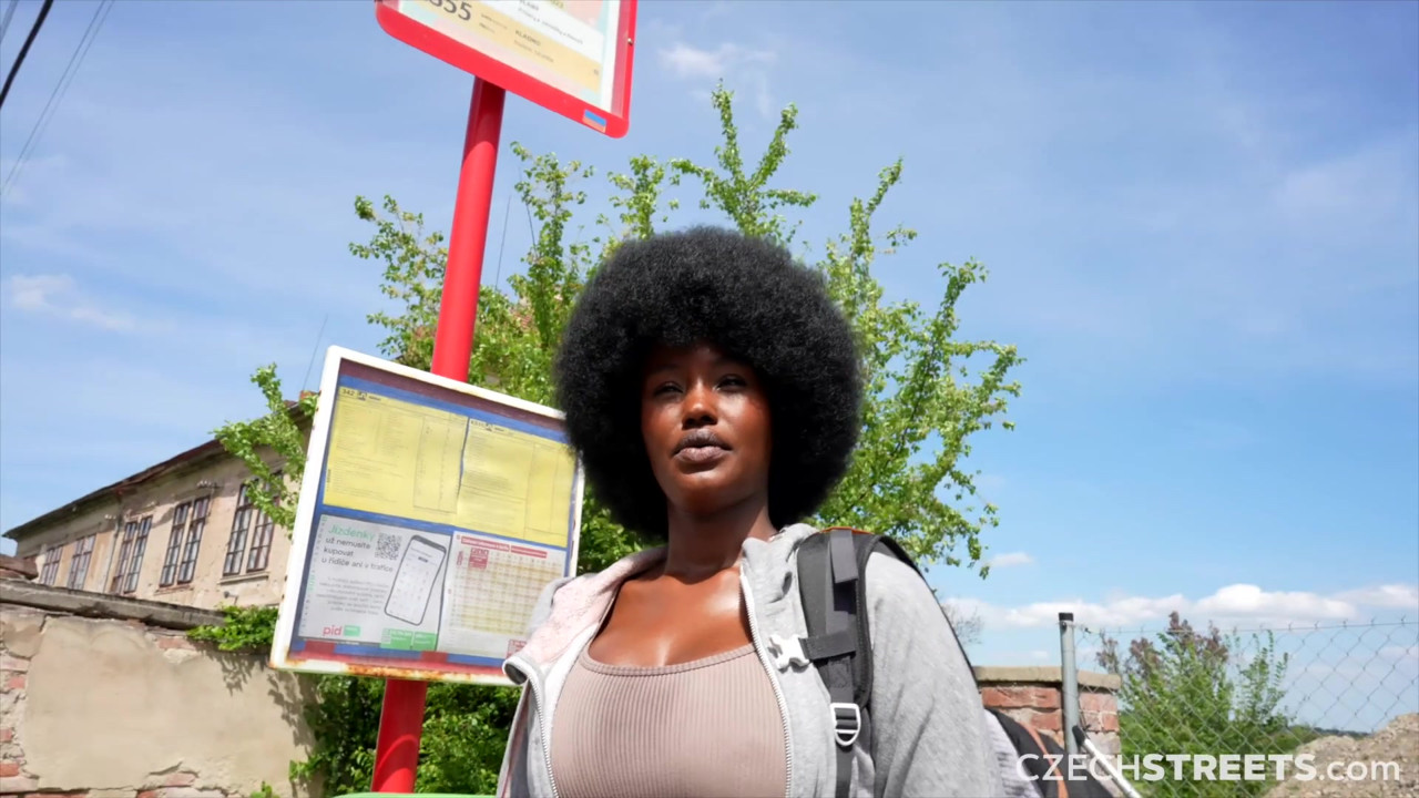 チェコの通り152:かわいい巨乳の黒人の女の子と急いで