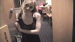Skinny light brunette gal in motel room