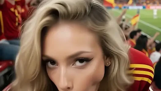 Victory Facial: Spanish Blonde Gets Painted In Stands (AI)