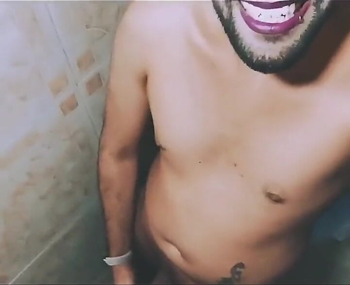 Alien boy jerking his big uncut cock in the shower and eating his own cum