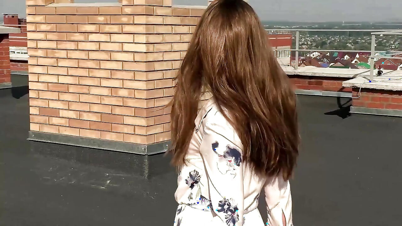 Stranger Passionately Fucks and Sucks a Big Cock on the Roof of a House, Cum in Her Panties