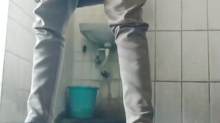 Guy Wanking His Huge Cock in the Bathroom