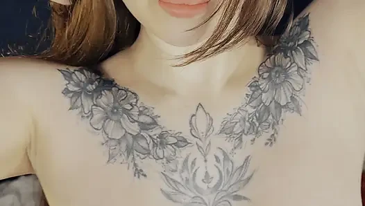 Tattooed Brunette Tease Asian Beauty, Underarm & Cleavage Focus