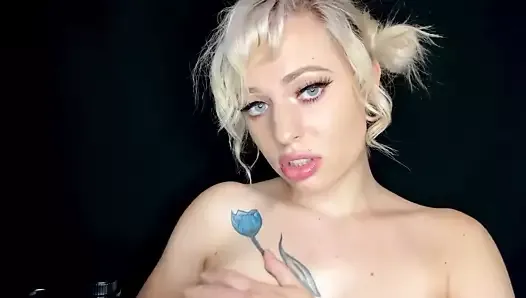 Blonde does topless ASMR boob massage