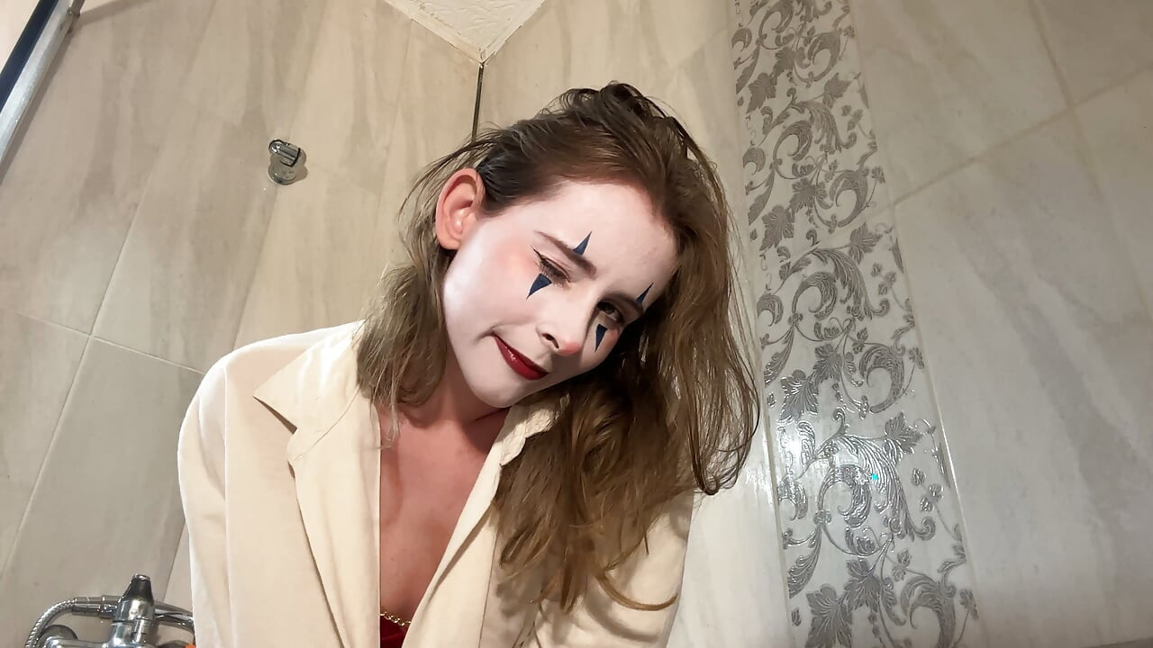 Clown Makeup Red Lingerie Pixie - Steamy Shower Tease to Wet Ride