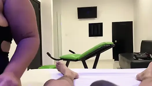 While the husband is at work, his wife lets her neighbor give her a good fucking in her fat, juicy pussy.
