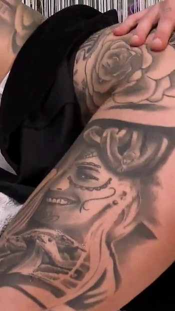Captivating moment from "German Inked Mom Sendy Sugar seduce Young Guy to Cheating Fuck"