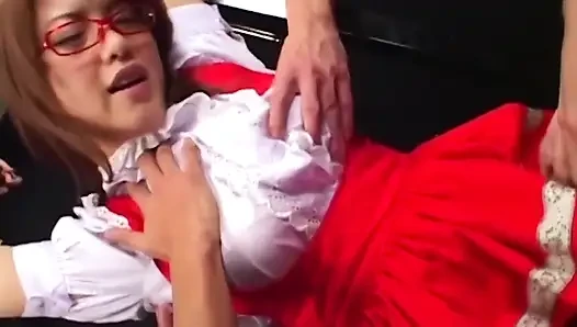 Busty Brunette MILF Secretary Gags Hard on Massive Toy