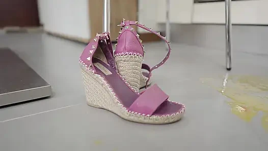 Bored Blonde MILF Tramples Eggs with Hot Feet - Foot Fetish Crush!