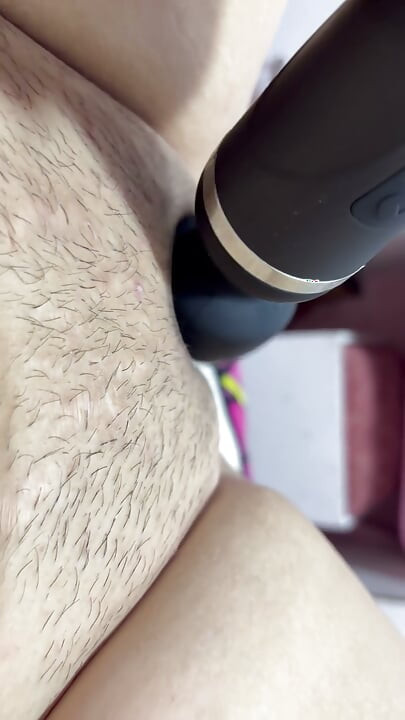 Hot mom plays with her vibrator in her delicious hairy pussy