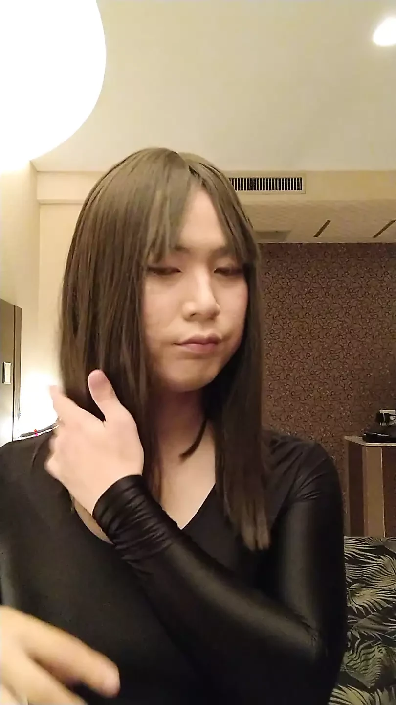 Japanese crossdresses masturbate wearing leotard skirt