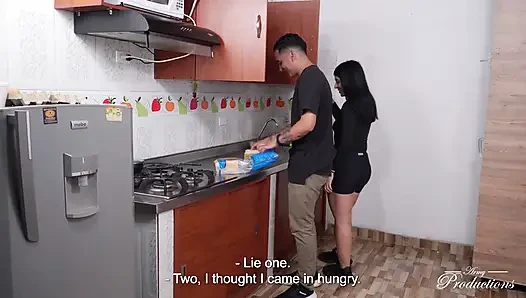 Naughty Teen In Tight Exercise Attire Teases And Fucks Athletic Stud On Kitchen Counter