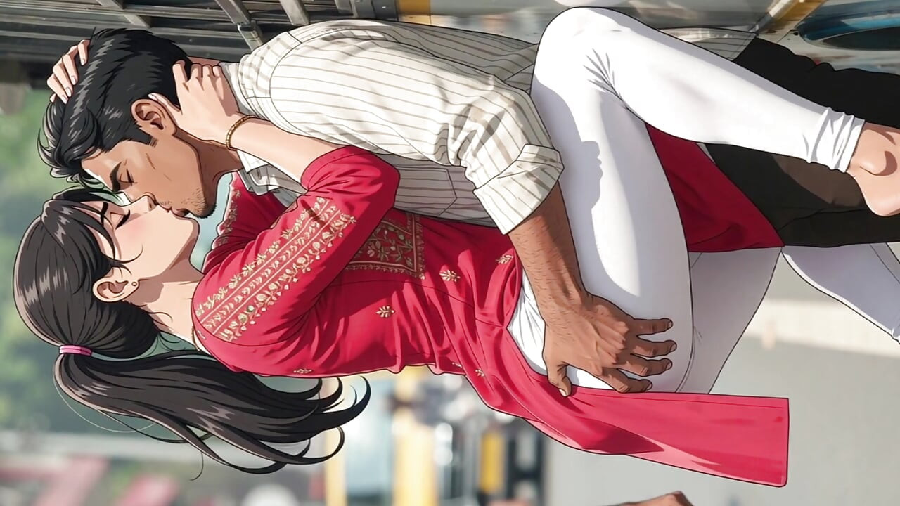 Peituda curvilínea indiana beleza é levantada e levada por homens ansiosos em ônibus lotado - cartoon ai video