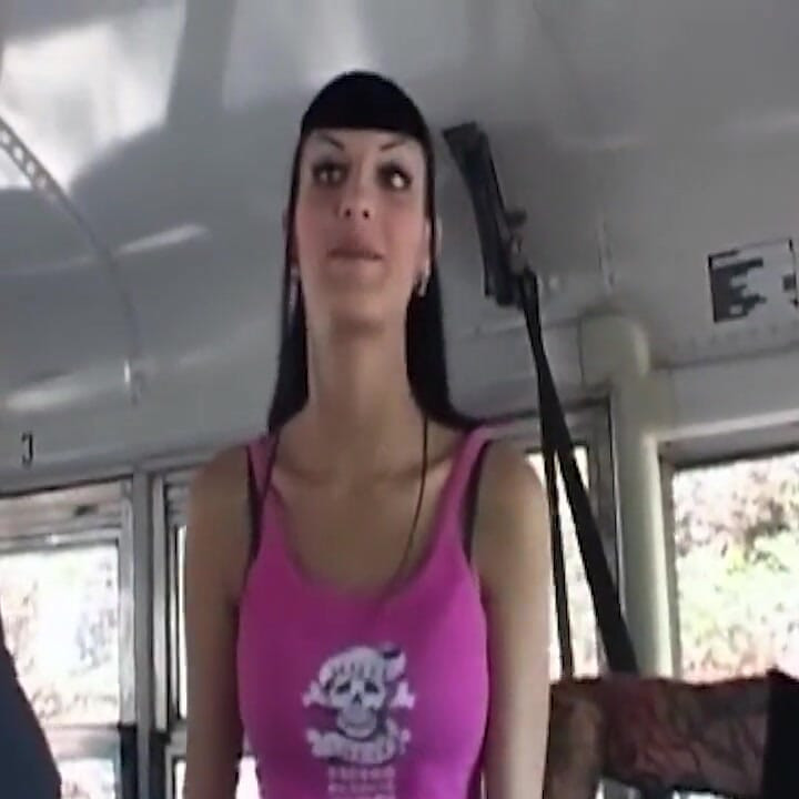 Tattooed Brunette's Steamy Bus Fingering and Licking Session