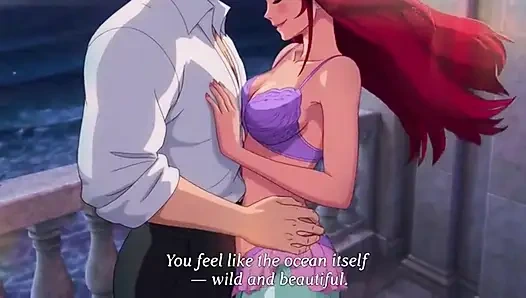 Gairah balkon Ariel & eric moonlit - cinta anime 3D romantis