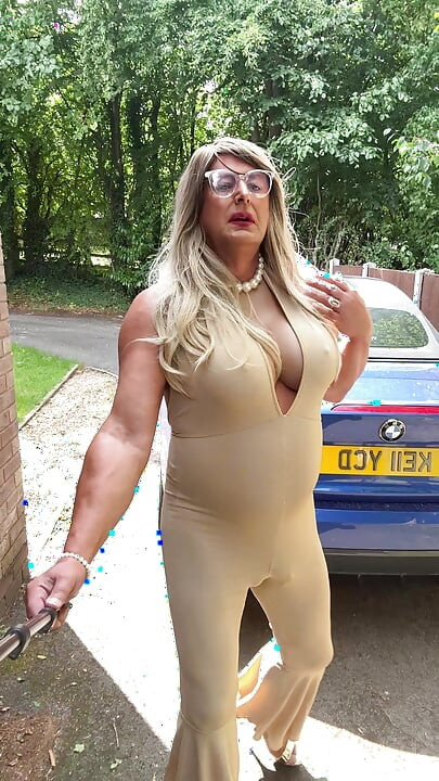 Sexy Crossdresser kellycd2022 in gold stretchy catsuit and heels