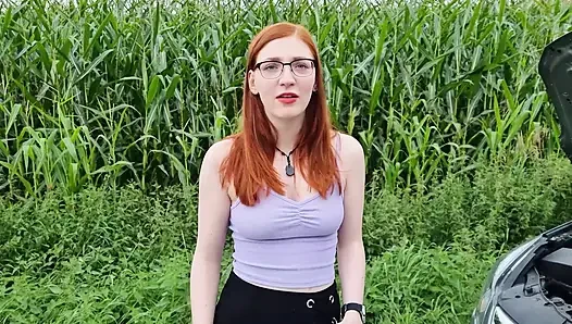 Redhead Teen Has A Car Breakdown And Then Gets Fucked Hard
