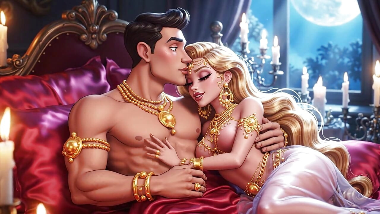 Erotic Cartoon Couple - Passionate Kissing & Romantic Foreplay in Candlelight