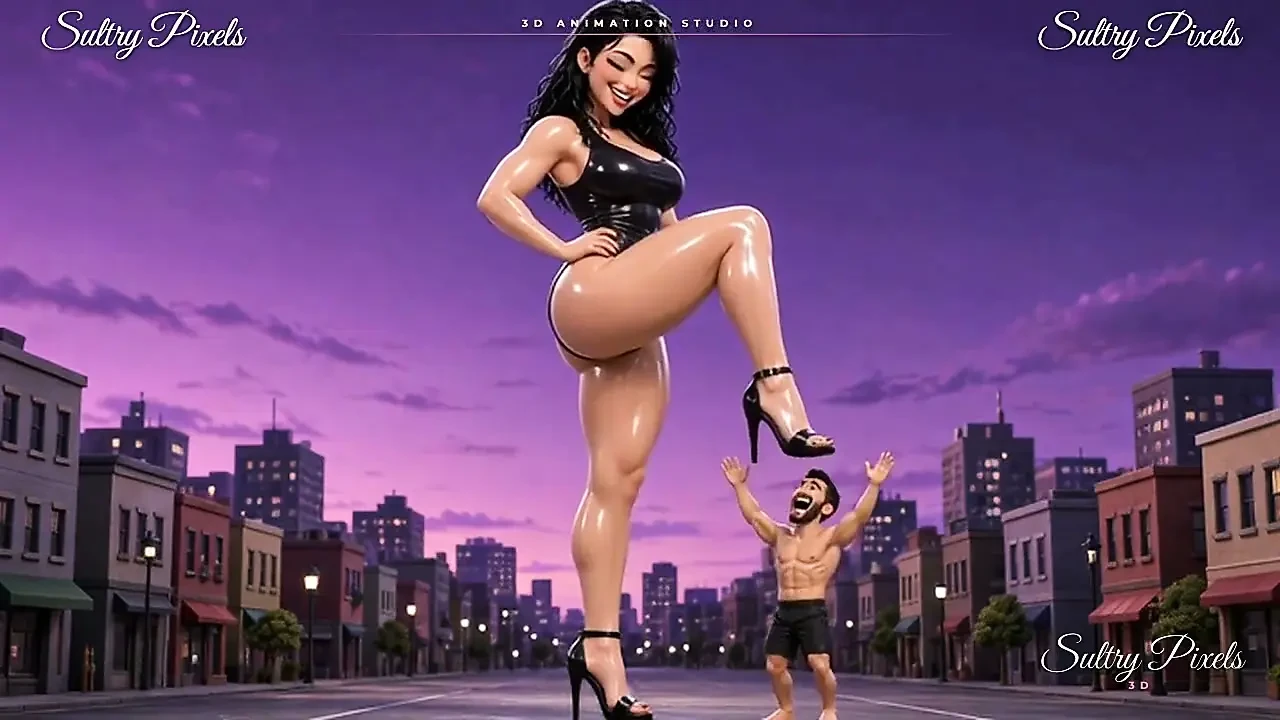 Oiled Giantess in High Heels Towers Over a Tiny Man - Giant Sole Comes Down Over You