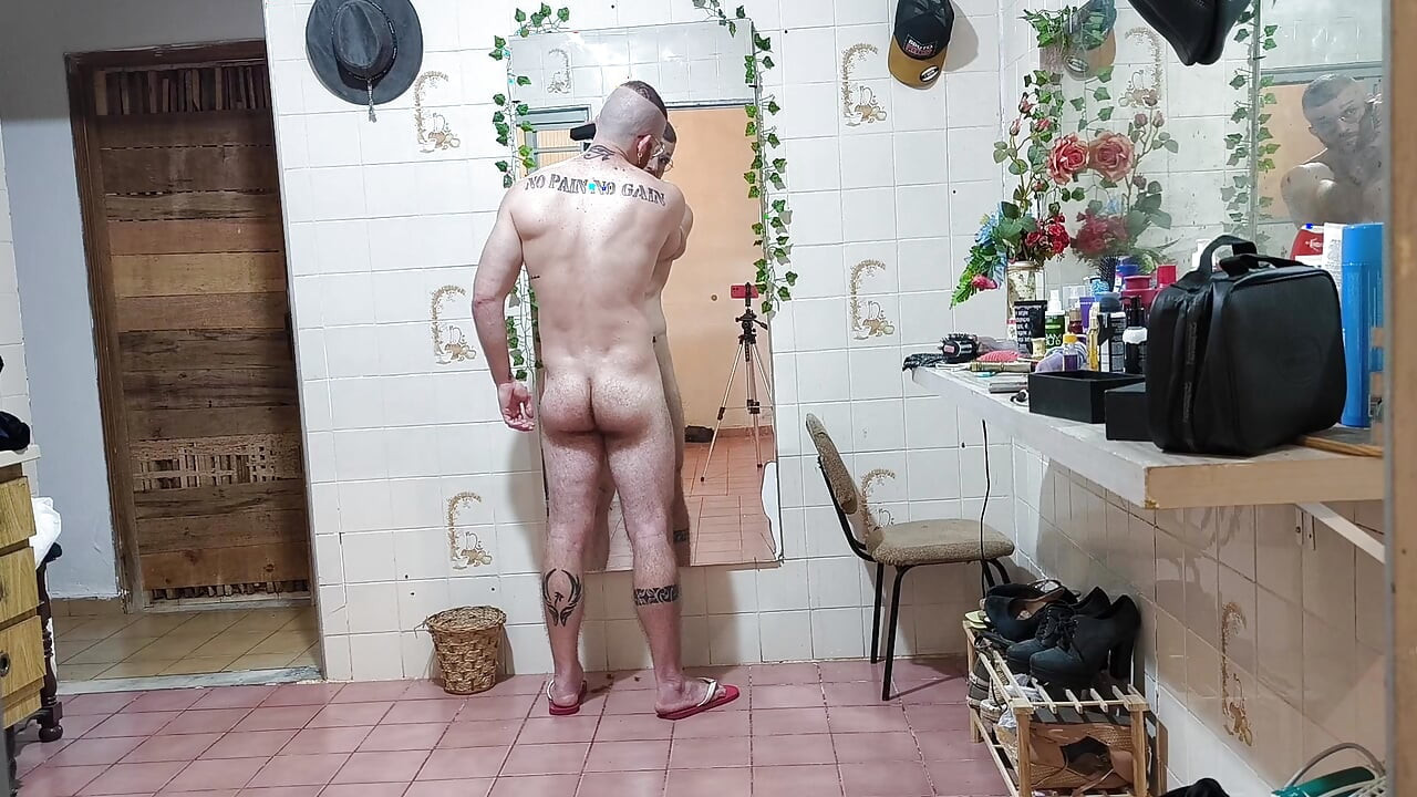 shaving and shaving his chest
