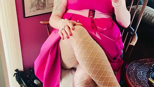 Pink To Make The Boys Wink! Tina Snua In A Leather Dress Smoking A Cigar