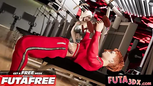 FUTA3DX - блондинка и рыжие крошки жестко трахаются в спортзале