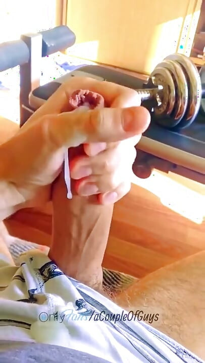 Stroking My Huge Uncut Cock After a Workout Massive Cum!