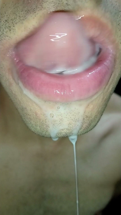 mouth milk, long tongue, sloopy, hard, kiss, tongue, playing with your cum, submissive, throat, | Clip 2